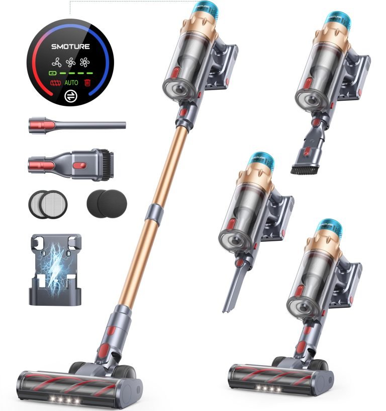 Smoture Vac01: Aspiradora Sin Cable 45KPA, Potente y Vertical para Suelos Duros y Alfombras